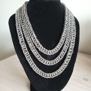 18" Triple Layer Chainmail Necklace In Stainless Steel